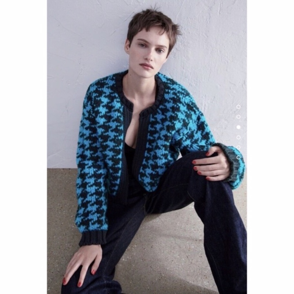 NEW Zara Houndstooth Knit Cardigan Small - Picture 8 of 13